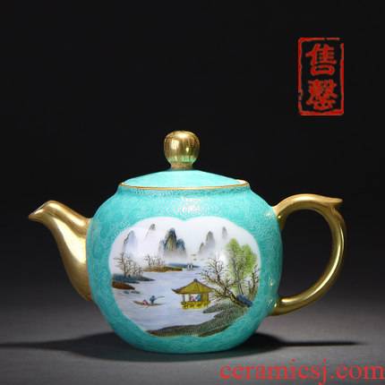 Treasure porcelain green lake Lin pick flowers pastel medallion landscape grilled round pearl pot of jingdezhen and hand - made crafts
