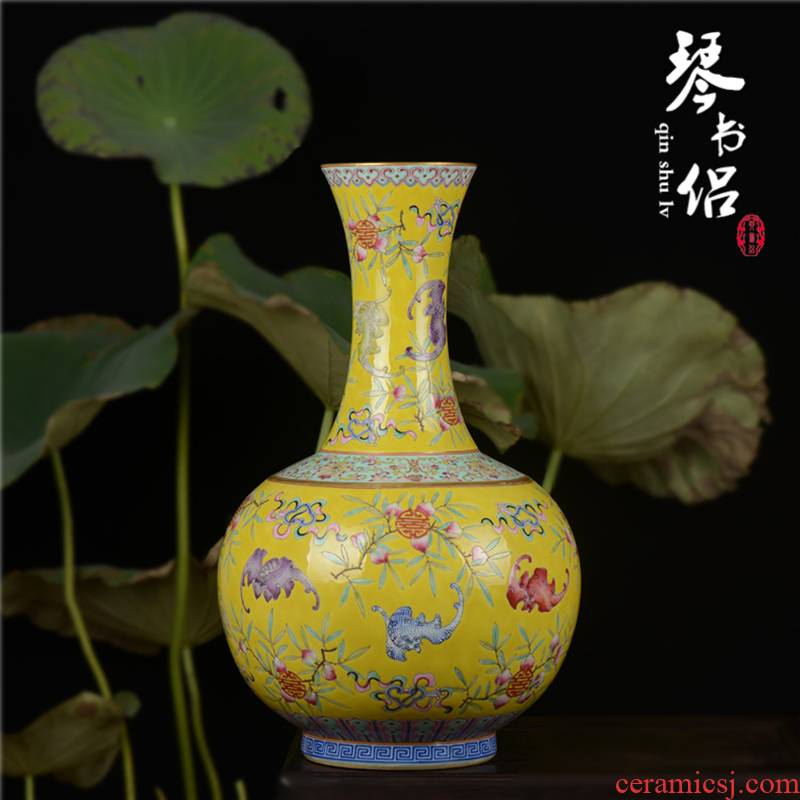 Pianology picking jingdezhen manual hand - made antique porcelain vases up decorative bottle to pastel yellow 1 bottle
