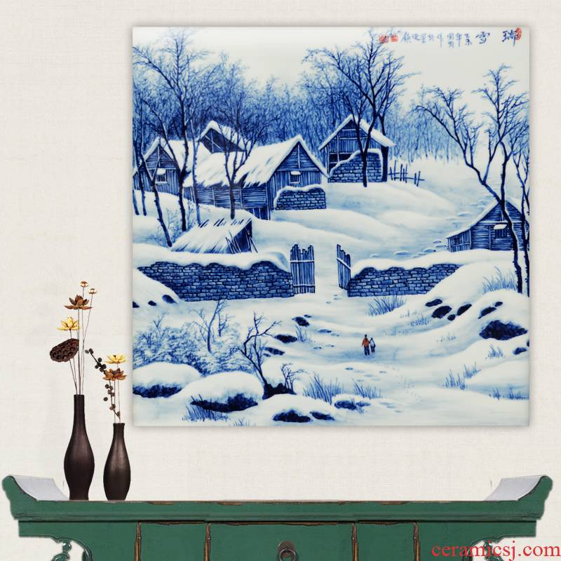 Jingdezhen ceramics hand - made snow snow of blue and white porcelain porcelain masterpieces by famous writers partition the painter in the sitting room the process