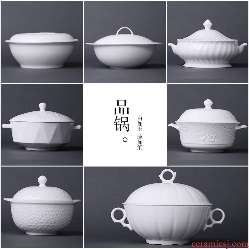 Tangshan household pure white ipads China large Japanese ceramic creative soup bowl with cover product pan, soup pot of soup pot nine inches