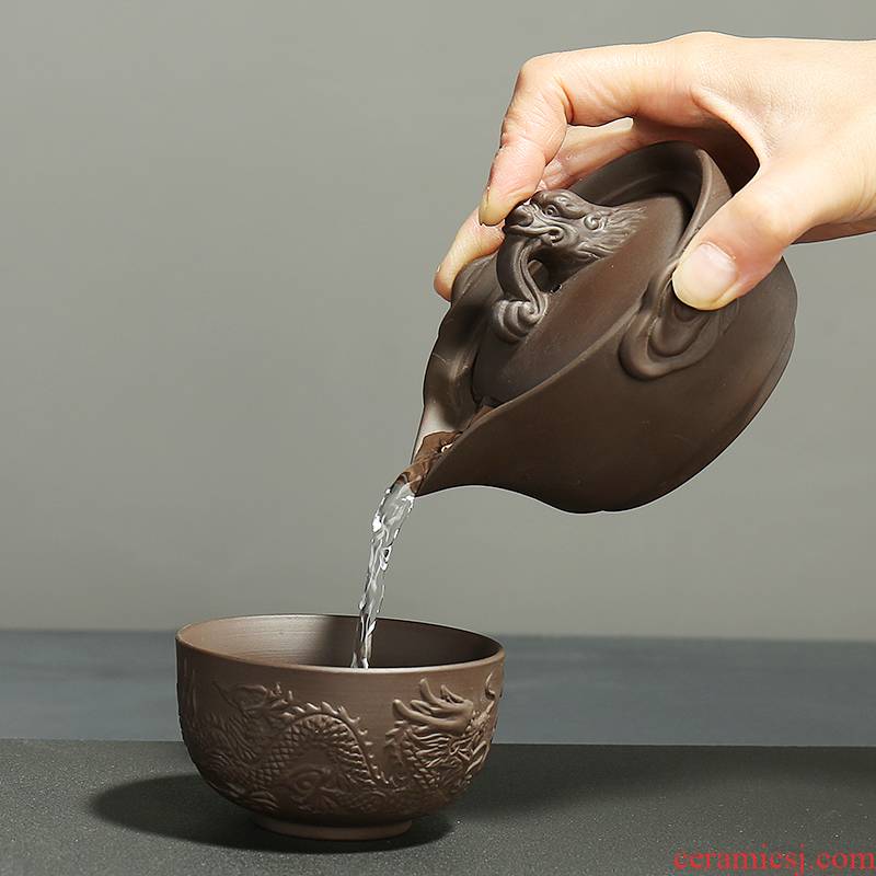 Dragon invertors yixing purple sand cup to crack a pot of a portable travel kung fu tea set cups little teapot household