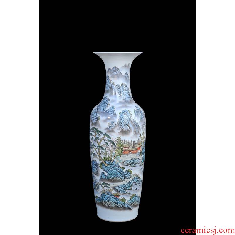Jingdezhen ceramic vases, antique hand - made landing pastel landscape of large vase household adornment furnishing articles