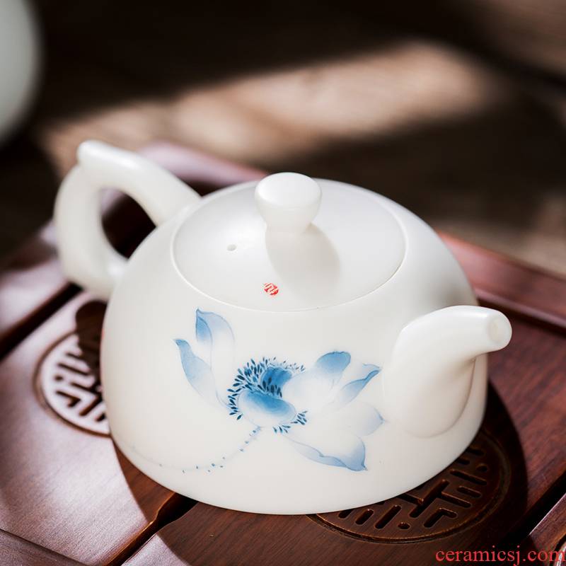 Suet white jade porcelain teapot single pot of kung fu master of small creative tea exchanger with the ceramics filter tea biscuit firing pot