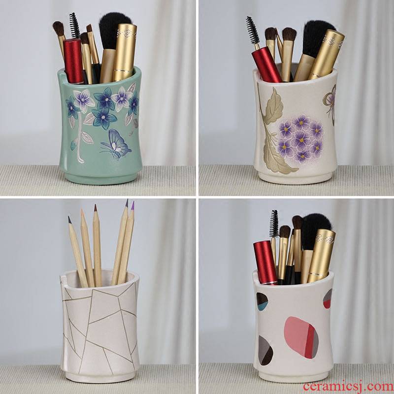 Brush pot creative contracted and I and fashionable lovely multi - functional stationery receive furnishing articles cosmetic Brush barrels of ceramic gifts