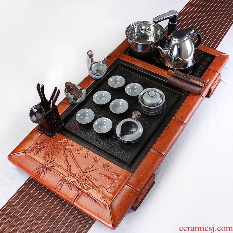 Xin yi yuan hua limu combined with sharply stone solid wood tea tray was elder brother up of a complete set of ceramic tea set