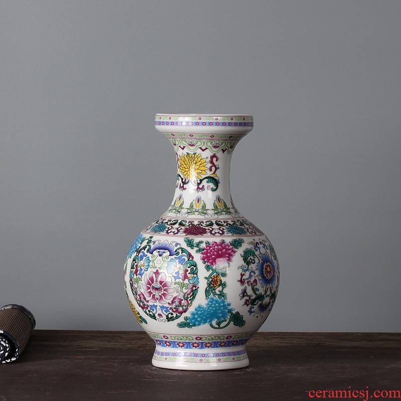 Jingdezhen ceramics vase colored enamel vase household adornment style living room mesa furnishing articles