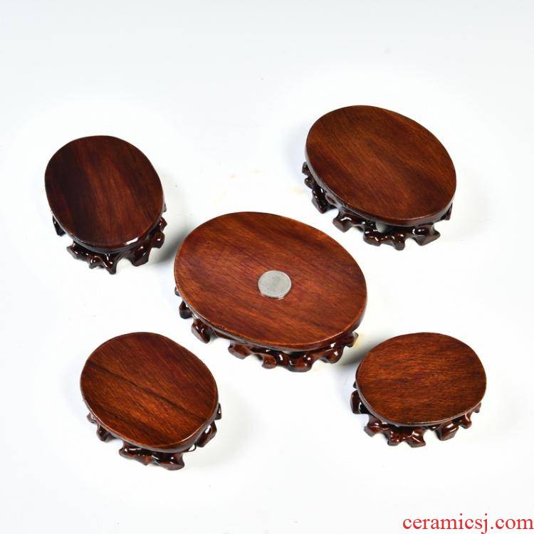 Woodcarving oval base stone base stone base solid wood can be excavated furnishing articles it wood base