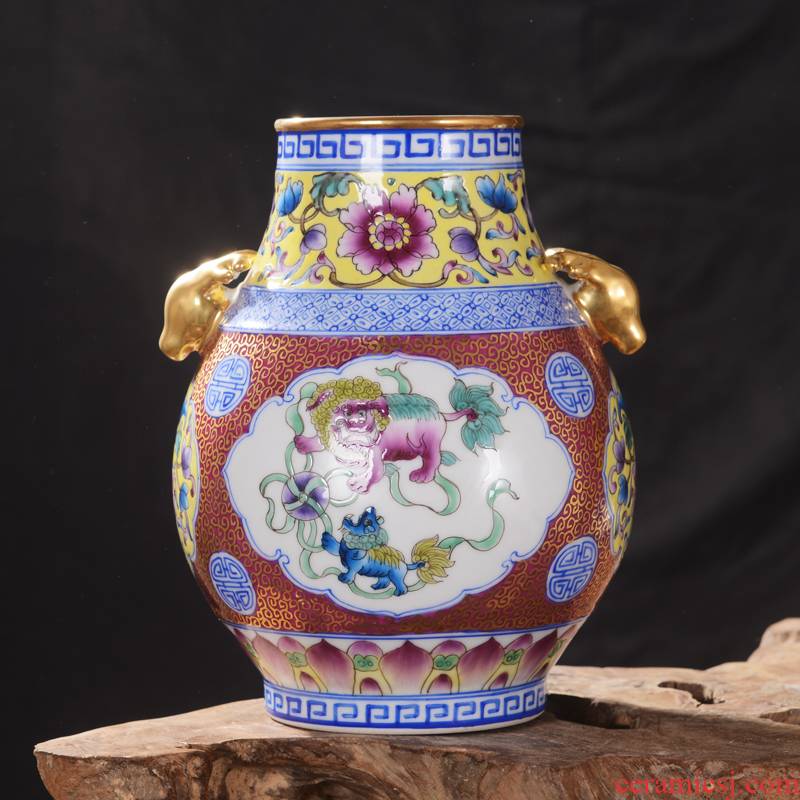 Jingdezhen ceramics high - end antique qianlong gold f tube vase household adornment mei bottle process furnishing articles in the living room