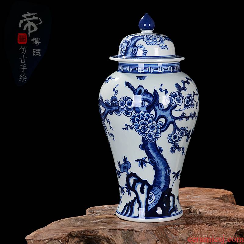 Package mail jingdezhen ceramic vase furnishing articles antique hand - made general blue and white porcelain jar of storage tank sitting room arts and crafts