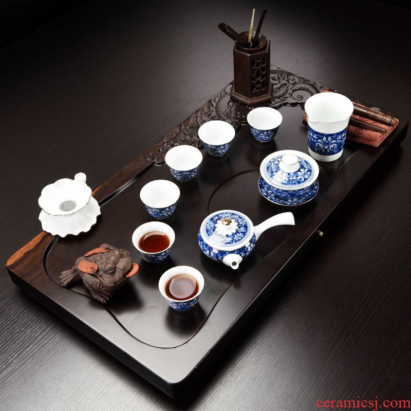 Repeatedly prosperous ebony wood tea tray of a complete set of solid wood home kung fu tea tea set ceramic contracted tea sets