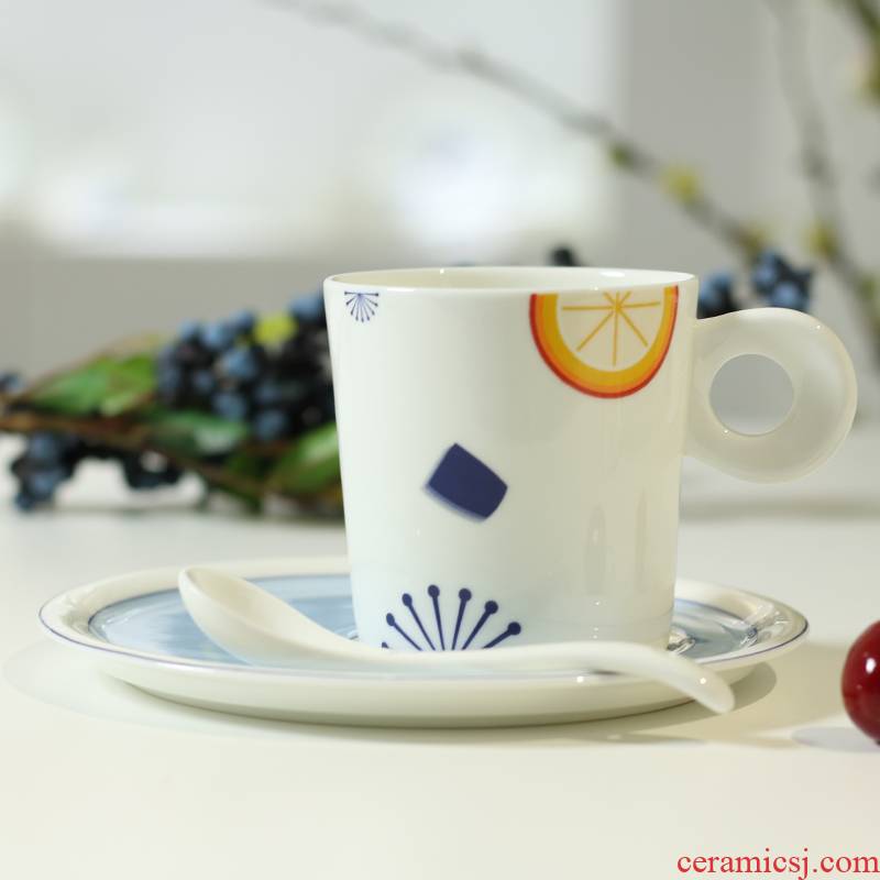 Jade cypress ceramic coffee cup suit European afternoon tea ipads porcelain spoon, three - piece cup coffee milk tea cups and saucers