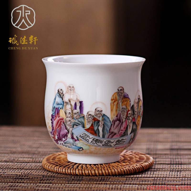 Cheng DE xuan tea set, jingdezhen ceramic checking upscale boutique hand - made pastel single CPU May 18 arhats