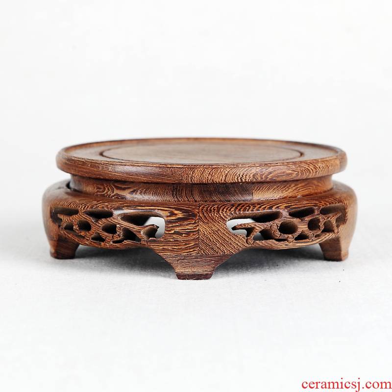 Carve patterns or designs on woodwork wenge base solid wood antique stone, jade round wooden handicraft furnishing articles tray base