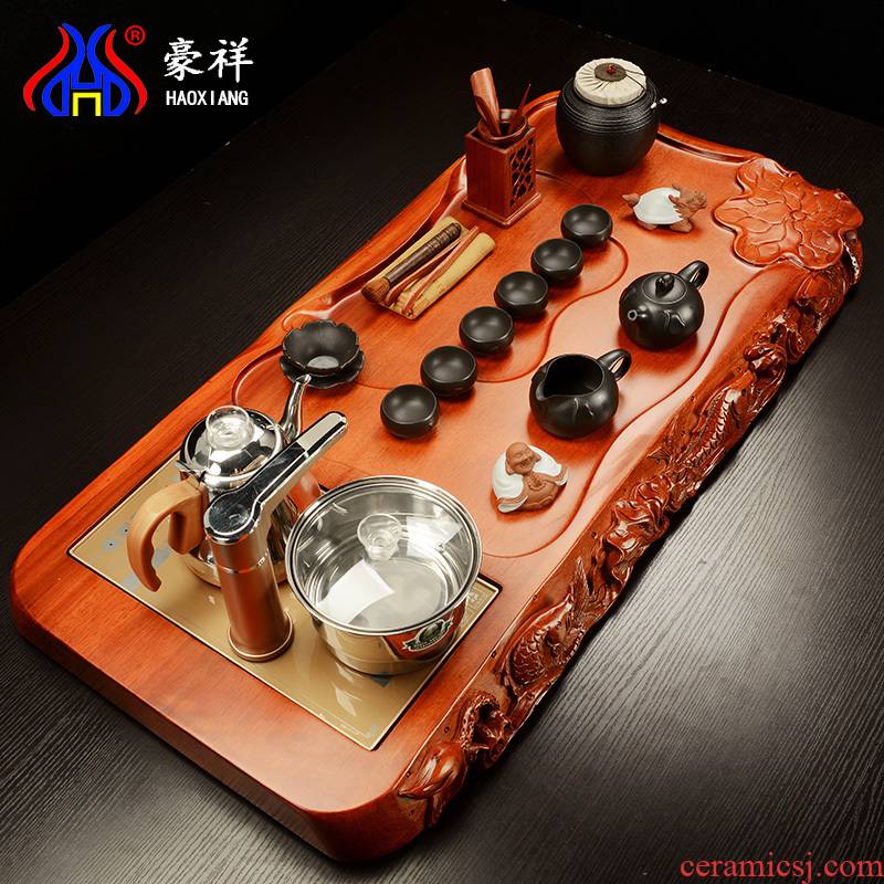Howe cheung hua limu the whole piece of solid wood tea tray was purple sand tea set a complete set of kung fu tea set induction cooker complete set