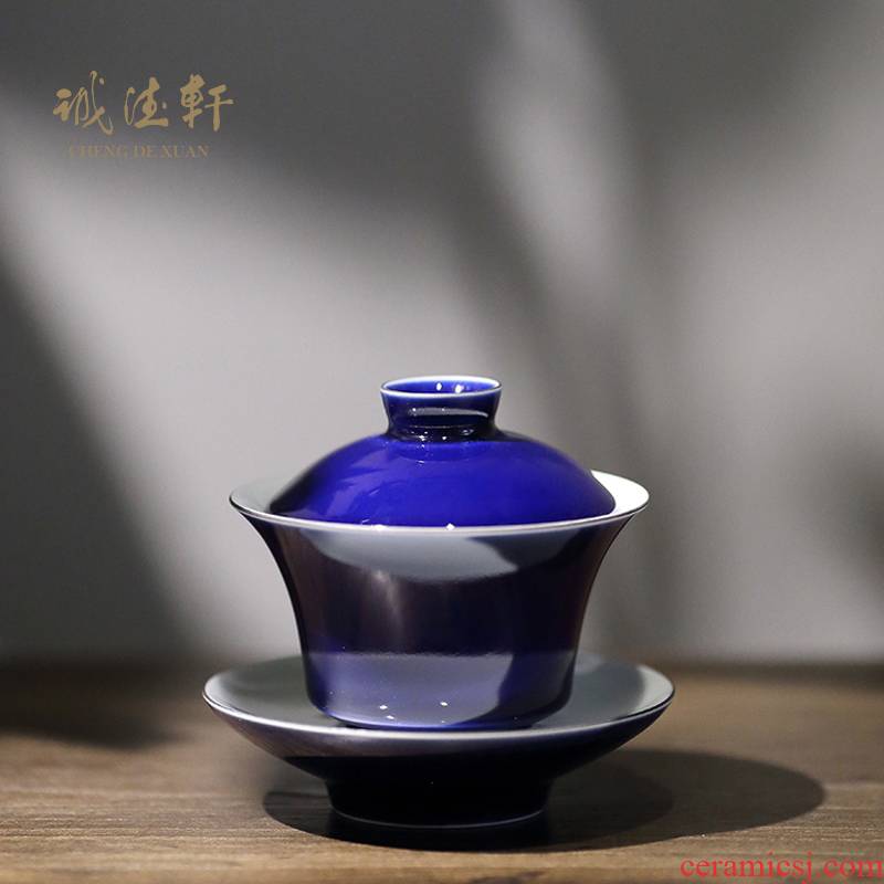 Jingdezhen ceramic kung fu tea set cheng DE xuan hand color glaze boutique single tureen 36 on classical blue
