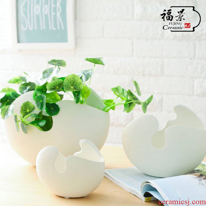 Nordic I and contracted creative ceramic flower implement sitting room white ceramic decorative vase copper plant grass simulation