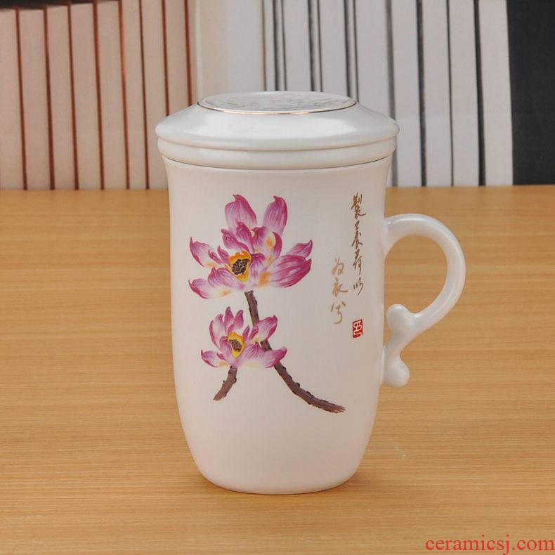 Mud of jingdezhen ceramic three - piece tea cups water bottle with filter male ms tea cups with cover