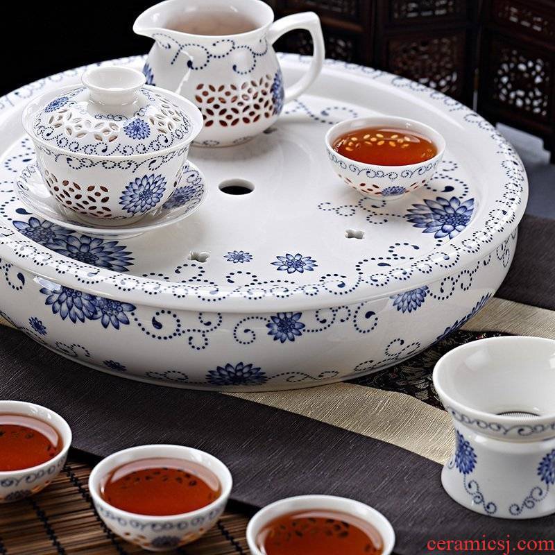 Ceramic tea sets suit and exquisite tea tray was sea suit kung fu tea set of blue and white porcelain teapot teacup tea cups