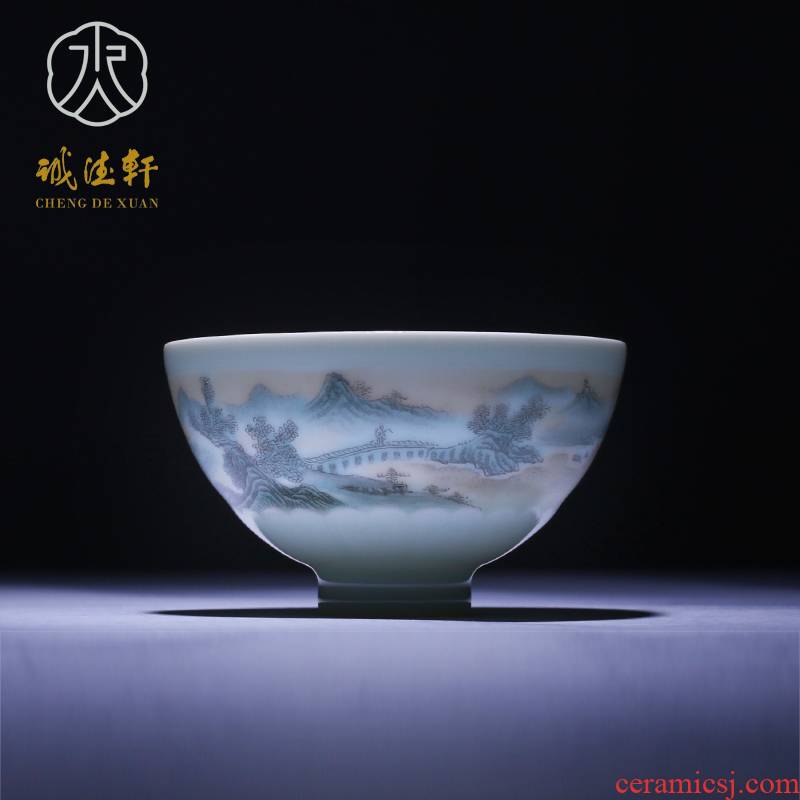 Jingdezhen cheng DE xuan, pure hand draw pastel single CPU 58, fine carving (heap) crossing the water