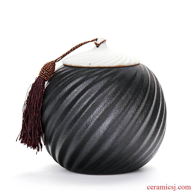 Old &, black pottery medium size rotating caddy fixings coarse TaoXuanWen ceramic pot POTS sealed storage tanks