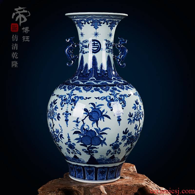Jingdezhen ceramic vase manual archaize ears blue and white porcelain vase decoration decoration crafts home furnishing articles