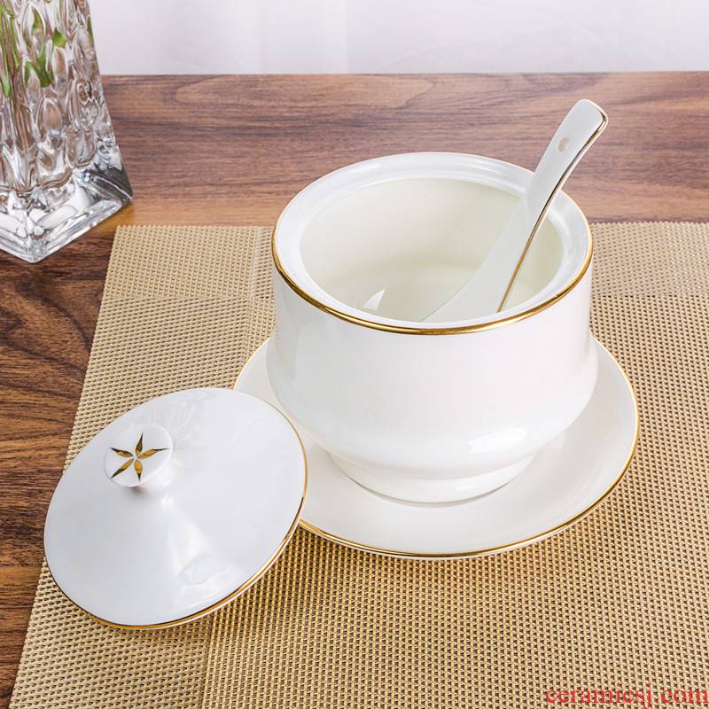 Ceramic water stew with cover cup steamed egg cup stew pot stewed bird 's nest small household soup bowl them stew ipads porcelain spoon
