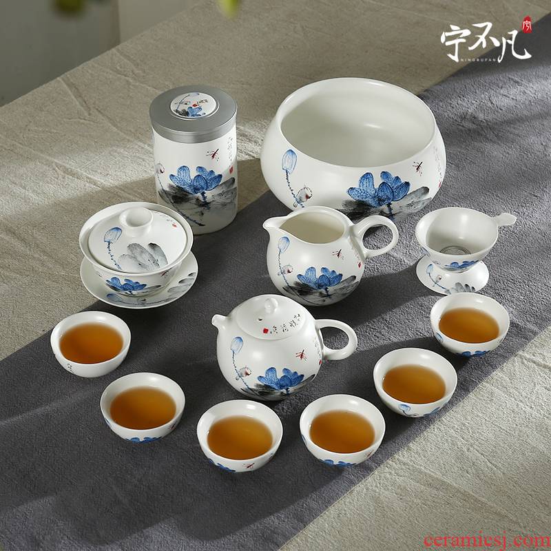 Rather uncommon kung fu tea set a complete set of household ceramics up with inferior smooth teapot teacup tureen tea pot set