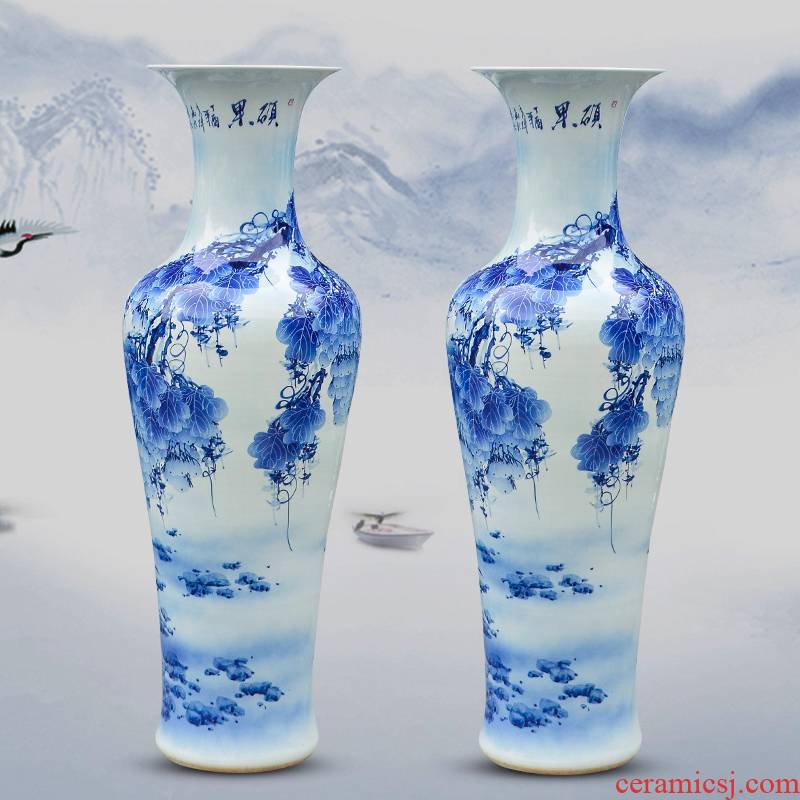Hand - made fruits of large vase blue and white porcelain of jingdezhen ceramics living room TV ark adornment furnishing articles