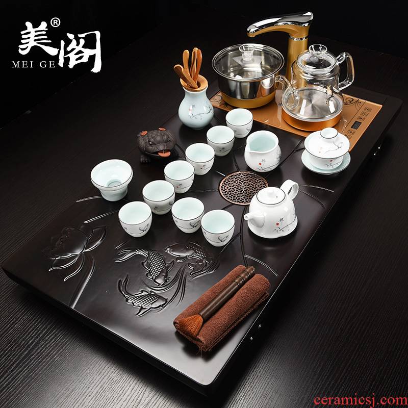 The cabinet sheet of The ebony wood tea tray was home tea purple ceramic tea set automatic four and tea taking