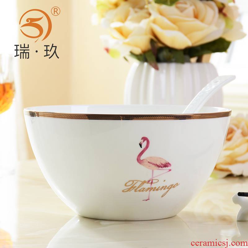 Tangshan ipads porcelain bowl bowl eight inches deep creative household ceramic bowl a single large bowl bowl of soup bowl move type