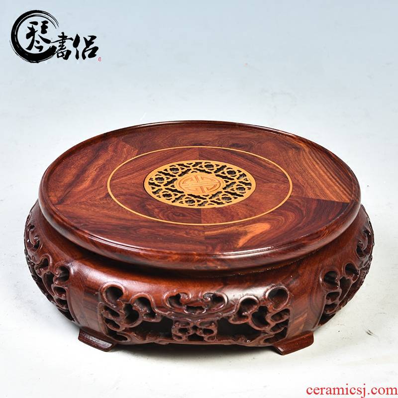 Pianology picking red sandalwood round solid wood home furnishing articles woodcarving handicraft wooden flower pot base