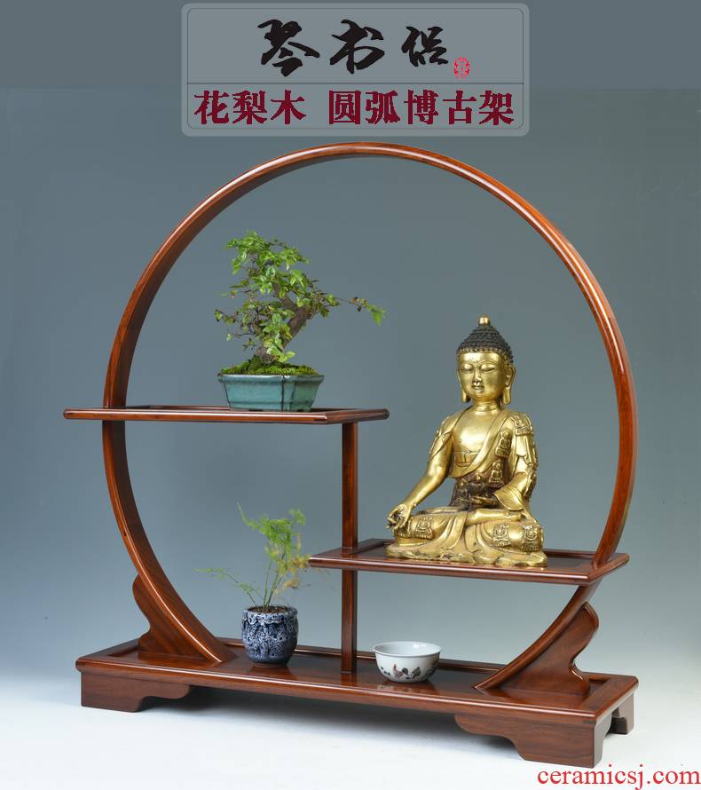 Hua limu arc rich ancient frame wood base solid wood tea set small furnishing articles rich ancient frame stupa pavilion antique wooden pallet