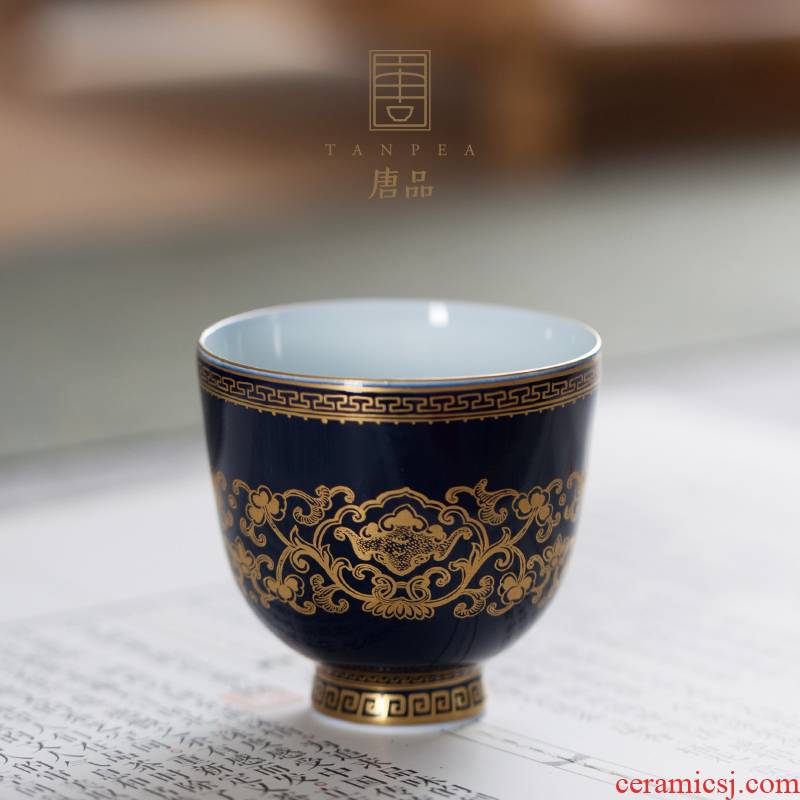 Jingdezhen ceramic ji blue sample tea cup principal bound lotus flower grain kung fu tea cups personal single CPU master CPU