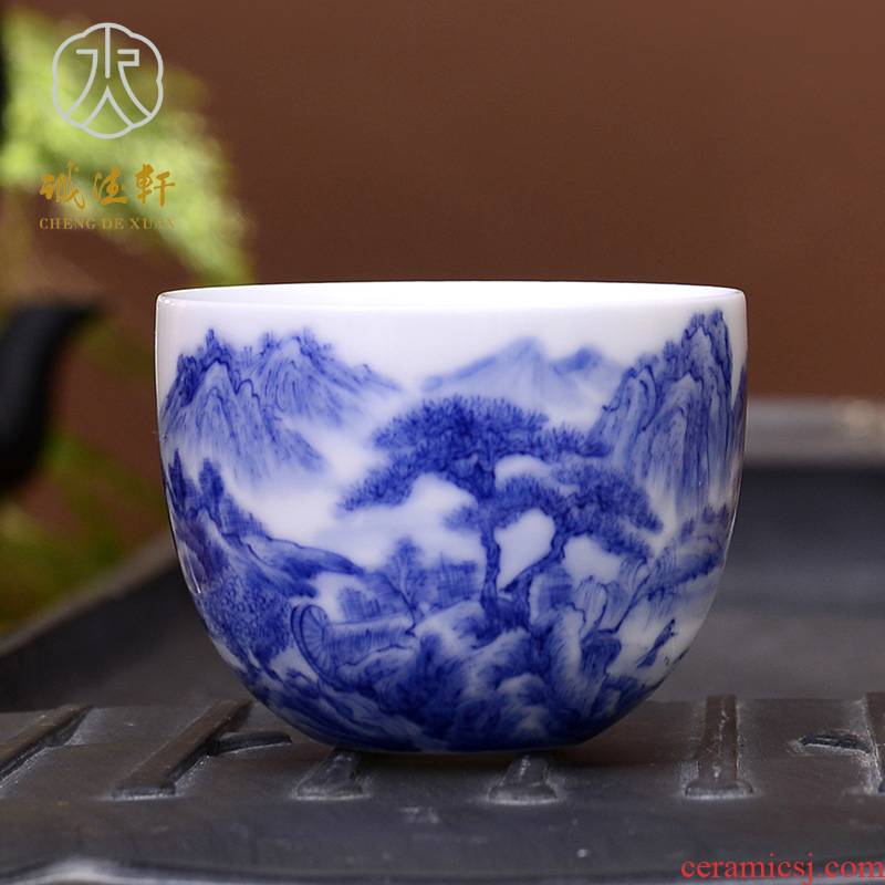 Cheng DE hin hand blue and white porcelain tea sets jingdezhen kung fu, 10 single cup cup cloud in the filling