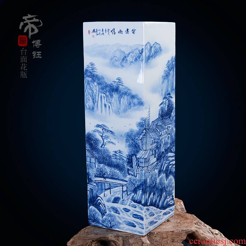 Home fashion pastel blue and white porcelain masterpieces by famous writers, hand - made vases, jingdezhen ceramics compartments, traditional Chinese painting landscape