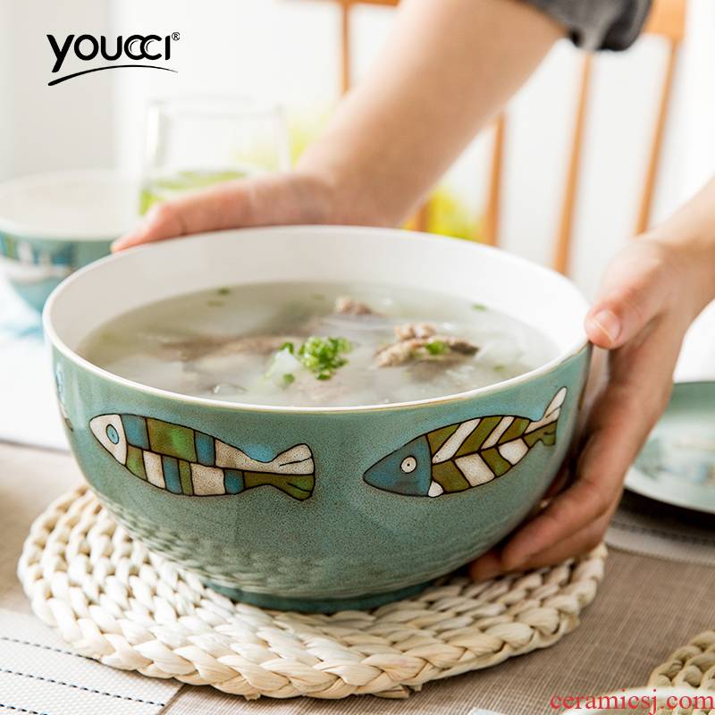 This porcelain tableware Nordic creative household rainbow such as bowl bowl large eat rainbow such as bowl eight inches Japanese ceramic bowl move