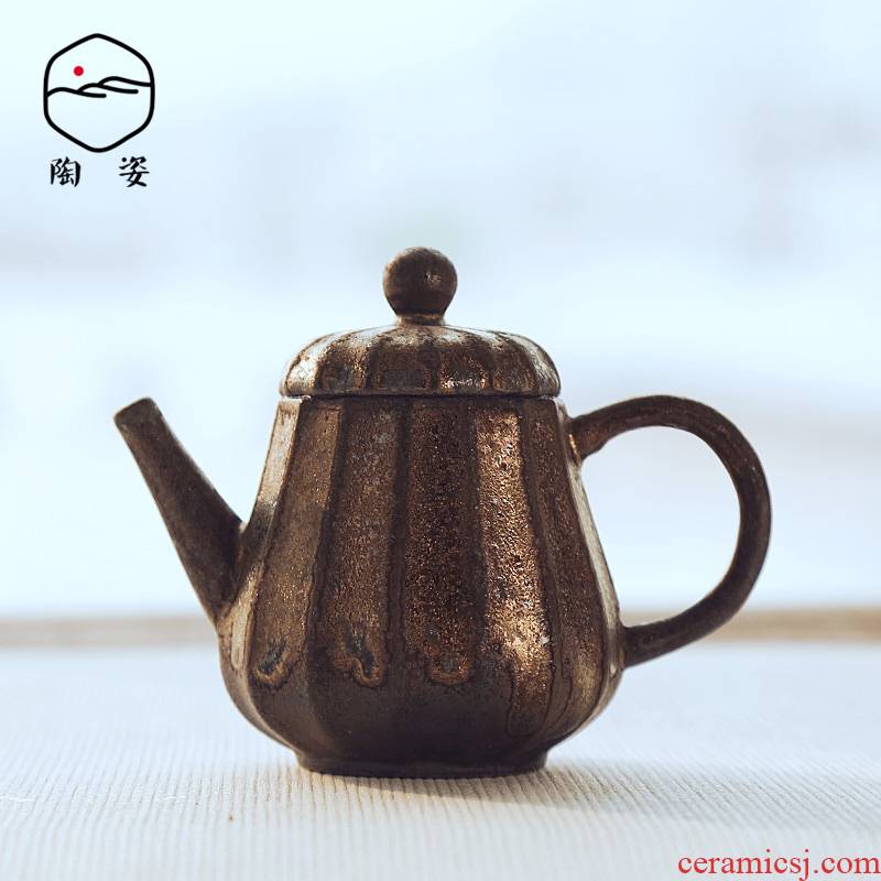 TaoZi embroidered up kung fu ceramic teapot gold embroidery glaze pear melon pot of Japanese zen tea restoring ancient ways