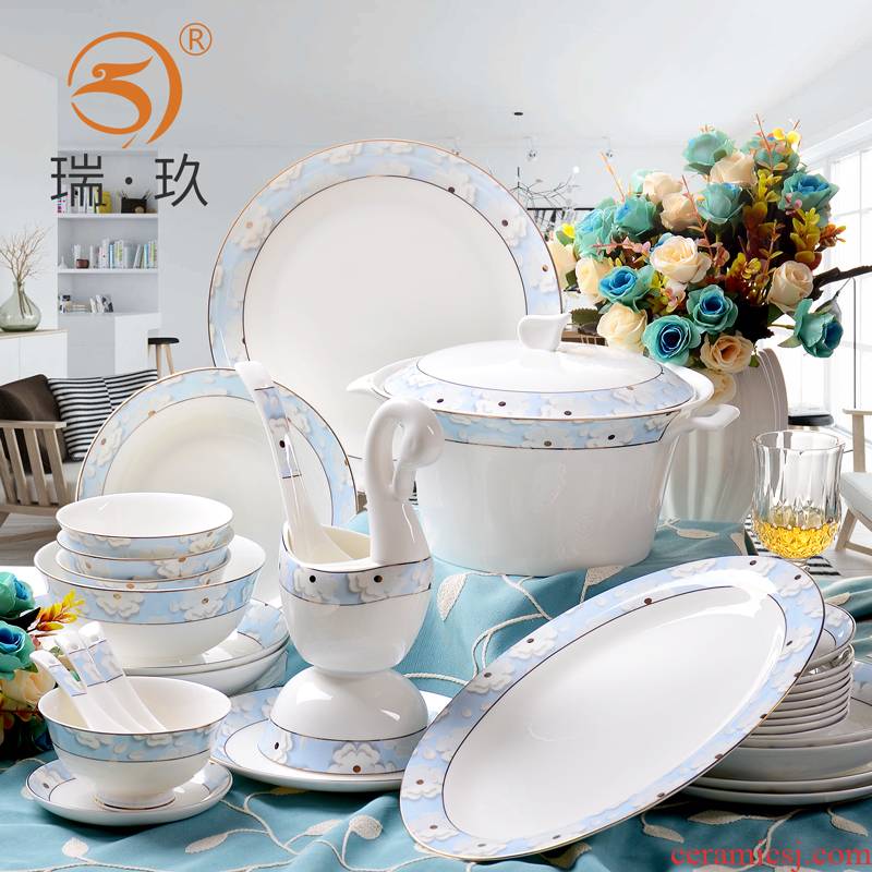 56 skull porcelain tableware dishes suit Chinese style up phnom penh dish bowl creative household ceramic bowl dish microwave kit