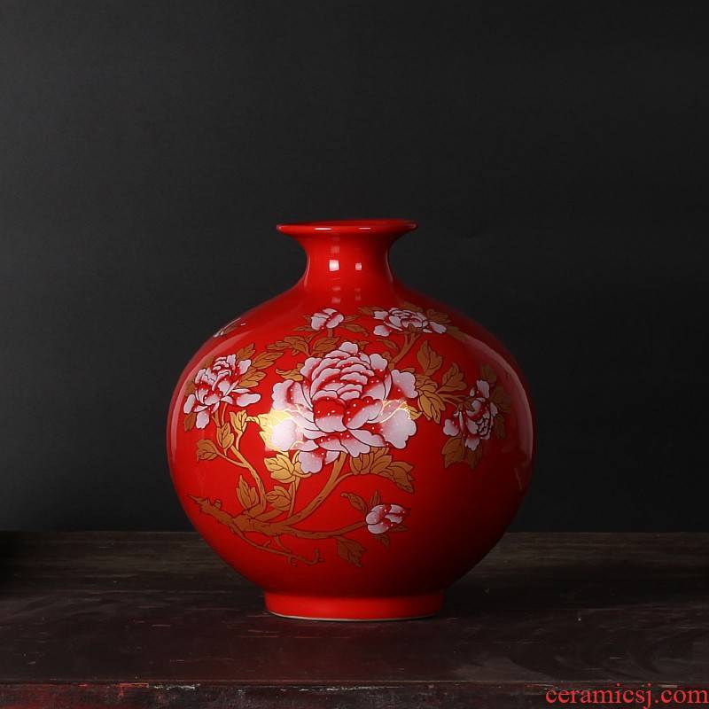 Wedding place jingdezhen ceramic Wedding festive red floret bottle decorated new red household adornment