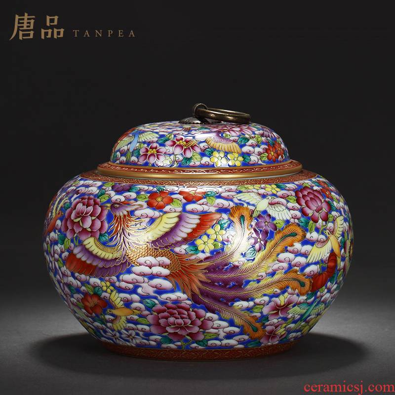 Tang Pin manual colored enamel birds pay homage to the king, caddy fixings jingdezhen ceramic flower storage tanks of Chinese style porch place