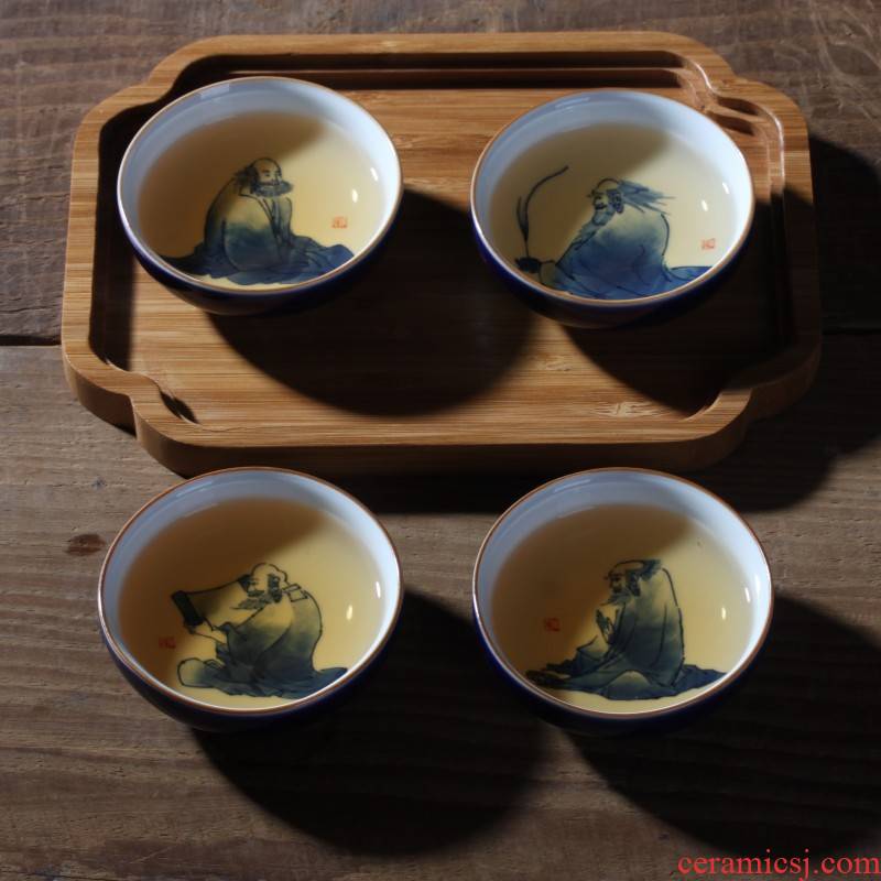 Jingdezhen dharma lohan tasting cup egg cup ocean 's blue and white hand - made ceramic tea light cup fragrance - smelling cup