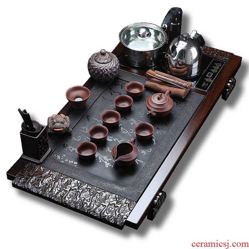 Violet arenaceous your up induction cooker four unity ebony wood tea tray was sharply stone combined with a complete set of kung fu tea set