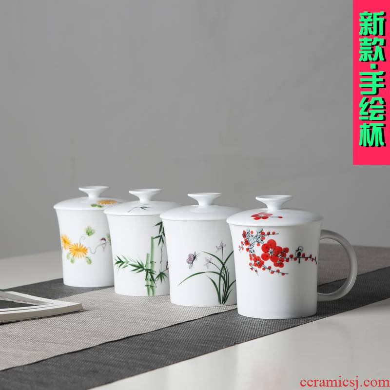 By patterns of jingdezhen ceramic cups with cover hand - made filter tea cup office cup and meeting the personal water bottle