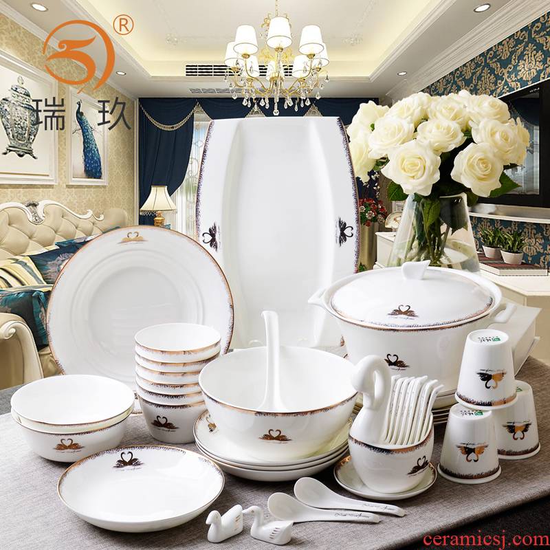 Tangshan ipads porcelain tableware suit European household western - style up phnom penh bowl dish dish ceramic sets of microwave combo box