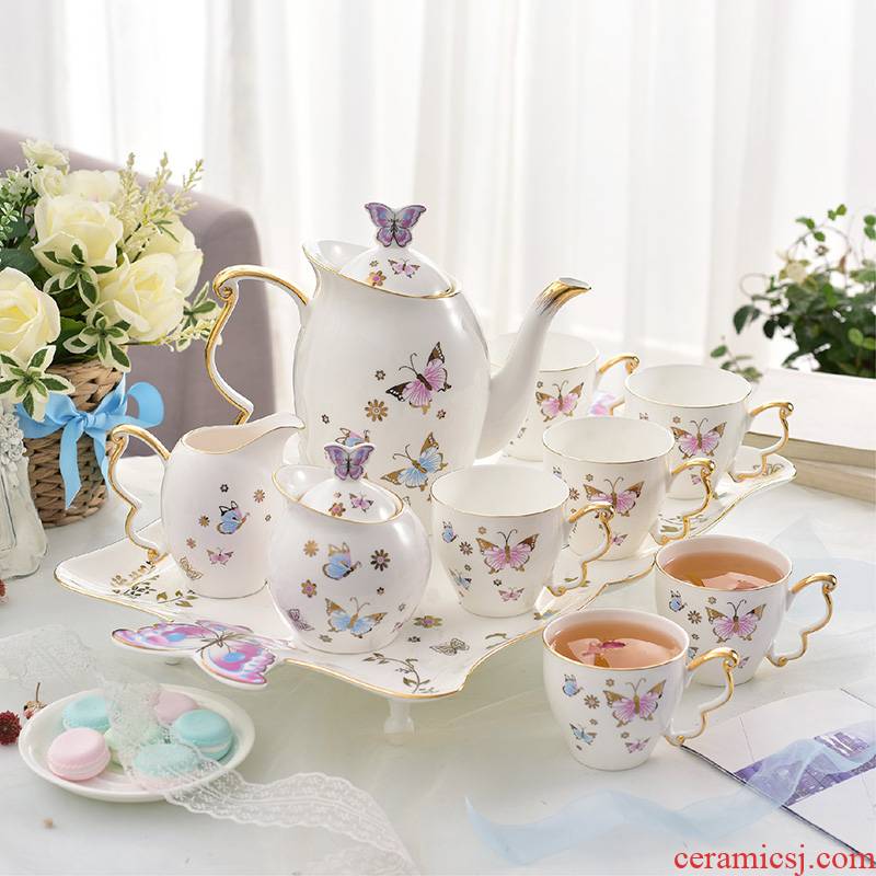 Butterfly up phnom penh ipads porcelain small European - style key-2 luxury coffee tea set with cups and saucers teaspoons of British marriage afternoon with the teapot