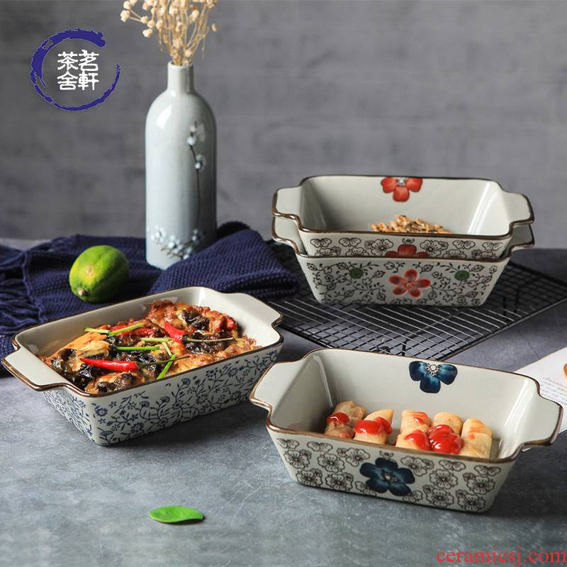 Japanese bowl under the glaze color rectangle ceramic oven baked cheese baked FanPan household dish dish dish for the job