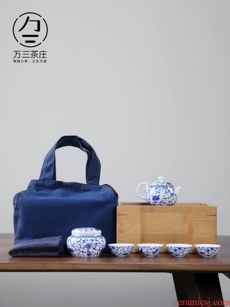 Three thousand tea ceramic teapot teacup suits for bamboo tea tray of a complete set of portable travel tea set of dry terms