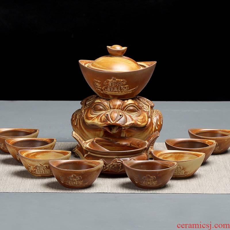 Xin arts margin thick ceramic half of a complete set of automatic tea set suit creative lazy people prevent hot kung fu tea European - style restoring ancient ways