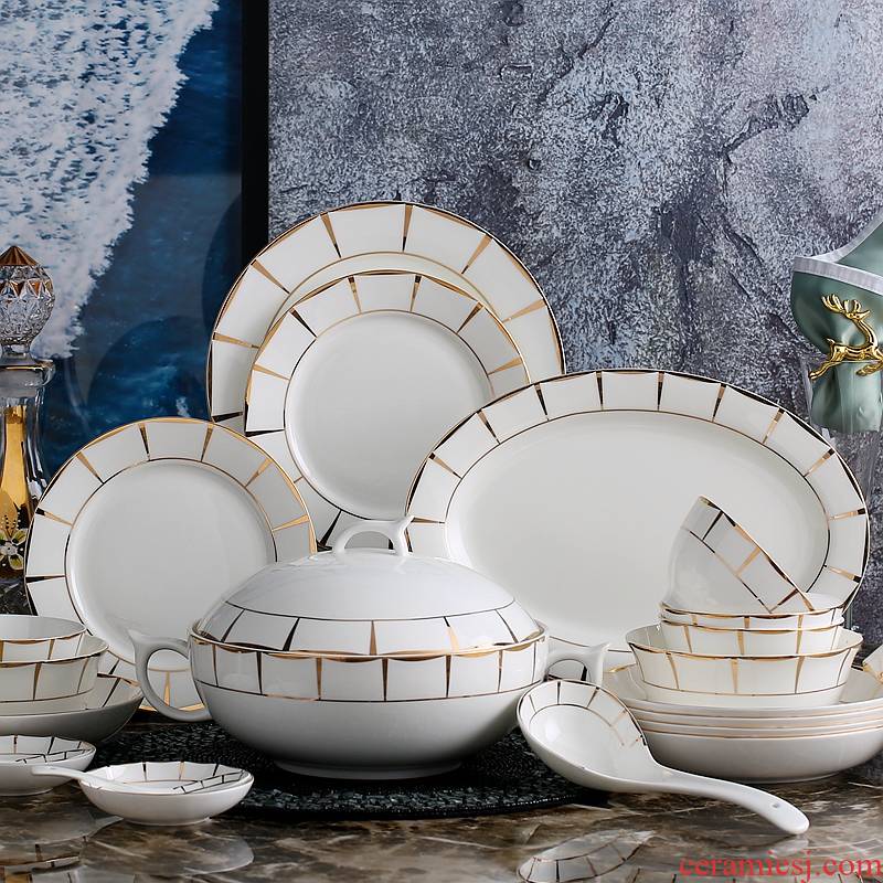 Sheng 's ipads bowls plate tableware suit European up phnom penh dish bowl with a household of Chinese style wedding gift ceramics