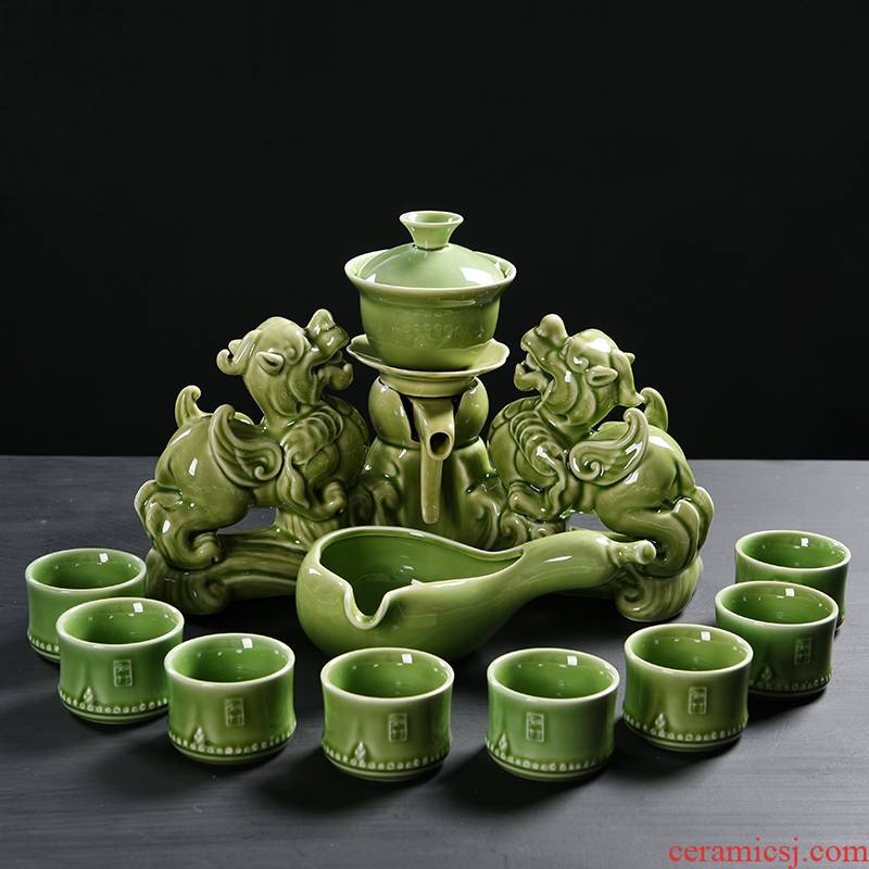 Repeatedly mong home lazy people make tea is Chinese style restoring ancient ways is automatic tea set ceramic tea set against the hot tea